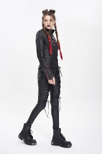 Black Pentacle Lace-Up Buckle Women's Punk Jacket