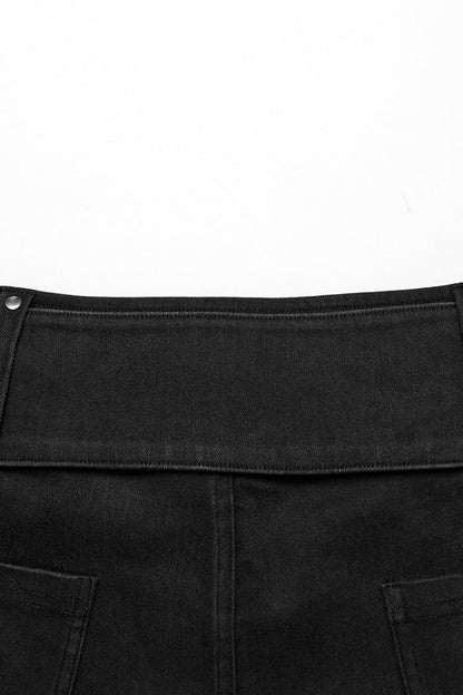 Black Denim Slim Buckle Eyelets Women's Steampunk Shorts