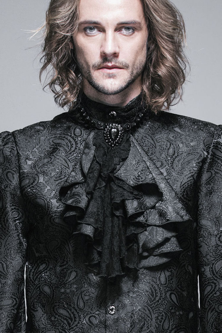 Black Lace Jacquard Jewel Pins Men's Gothic Tie