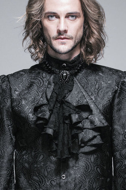 Black Lace Jacquard Jewel Pins Men's Gothic Tie
