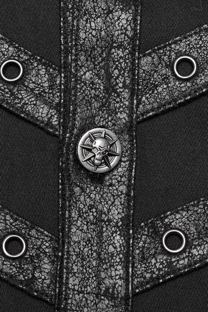 Black Hollow Hole Stitching Mens Steampunk Blouse