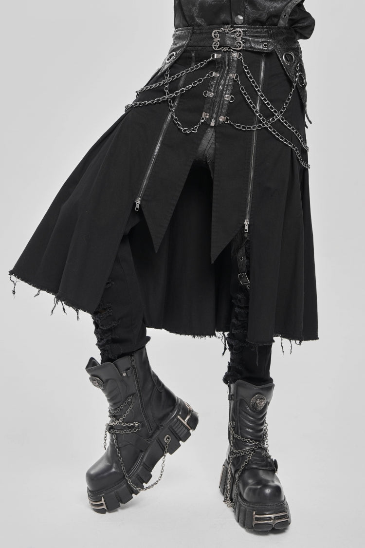 Black Buckle Chain Eyelet Men's Punk Skirt