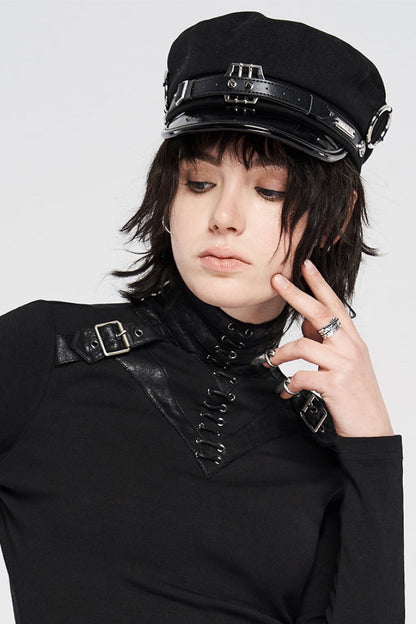 Black Metal Buckle Rivets Women's Gothic Hat