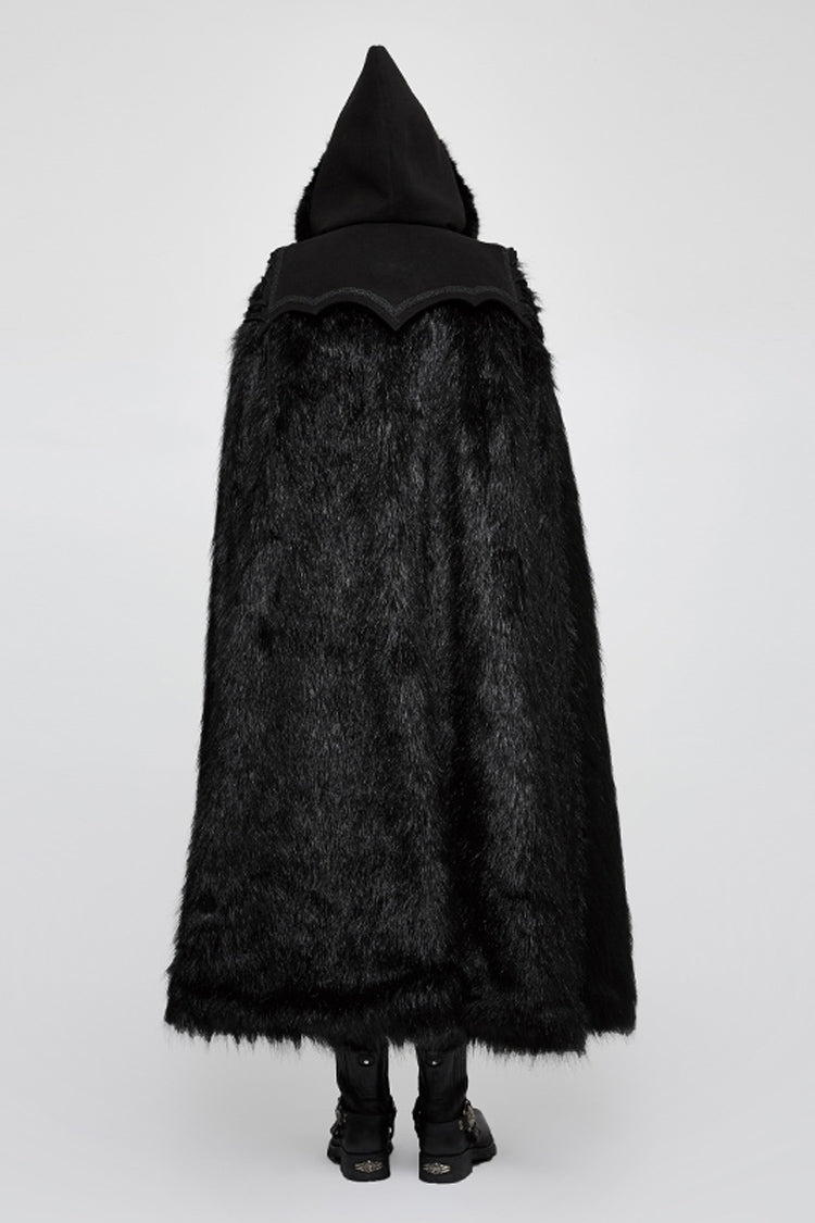 Black Hooded Long Fur Mens Gothic Cloak