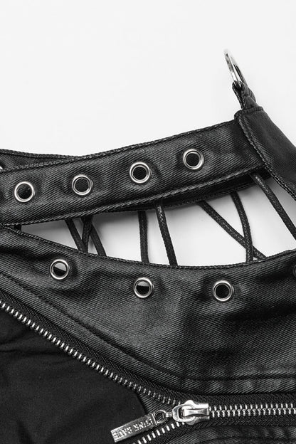 Black Domineering High Collar Sleeveless Lace-Up Rivet Women's Punk Corset