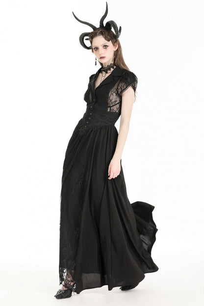 Black High Waisted Heart Embroidered Lace Women's Gothic Maxi Skirt