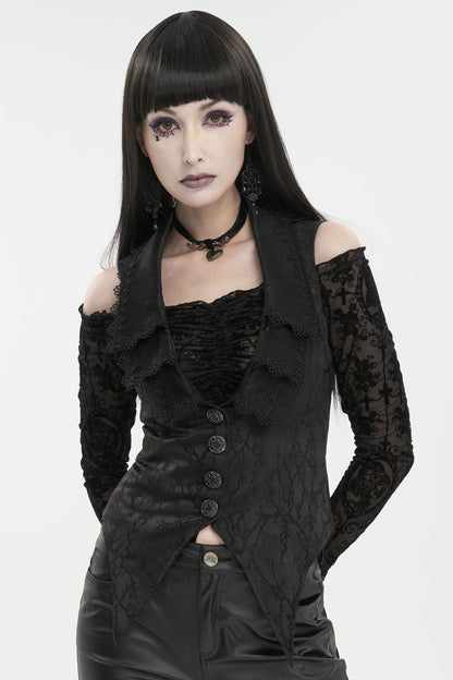 Black Plum Blossom Texture Deep V Back Rope Adjustable Women's Gothic Vest