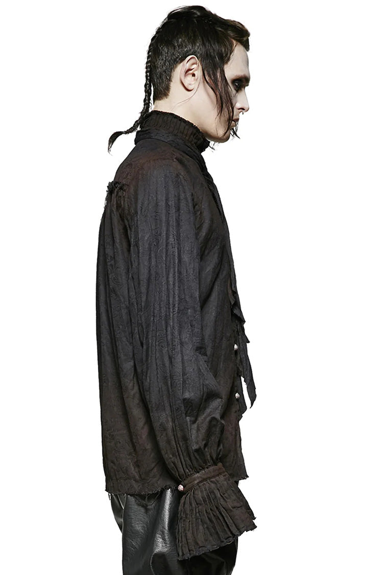 Black Long Lantern Sleeves Retro Metal Button Mens Steampunk Tie Shirt