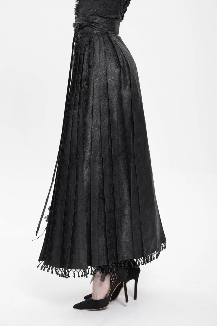 Black Floral Cross Embroidery Chain Women's Gothic Horse-face Long Skirt