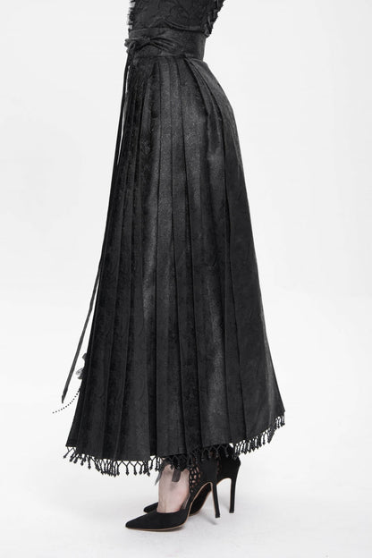 Black Floral Cross Embroidery Chain Women's Gothic Horse-face Long Skirt