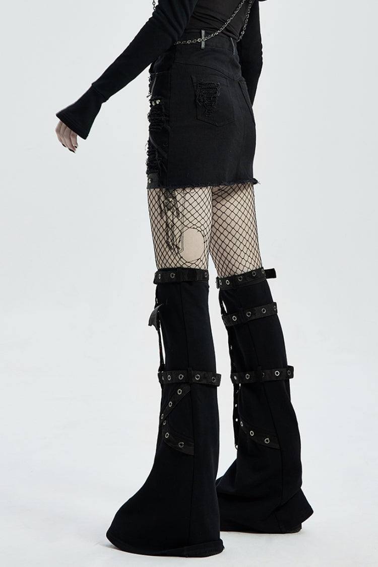Black Five-Pointed Print Slim Ripped Metal Nail Decoration Women's Steampunk Skirt
