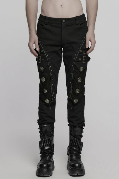 Black Buckle Skull Men's Punk Pants