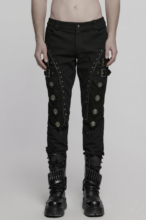 Black Buckle Skull Men's Punk Pants