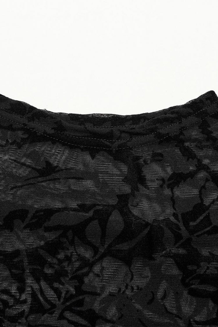 Black Long Sleeves Print Sheer Mesh Mens Gothic T-Shirt