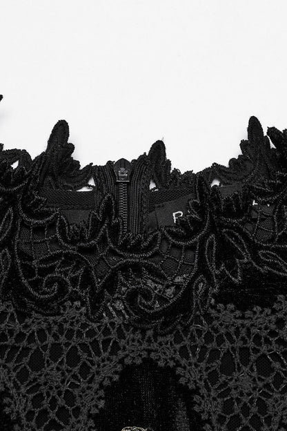Black Long Puff Sleeves Print Embroidery Women's Gothic Blouse