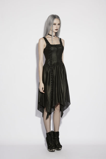 Black Off Shoulder Slim Irregular Zippered Eyelet Women's Punk College Style Dress
