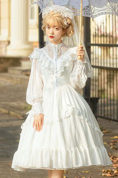 Black Hollow V Neck Long Sleeves Bowknot Hanayome Ruffled Gothic Lolita Dress