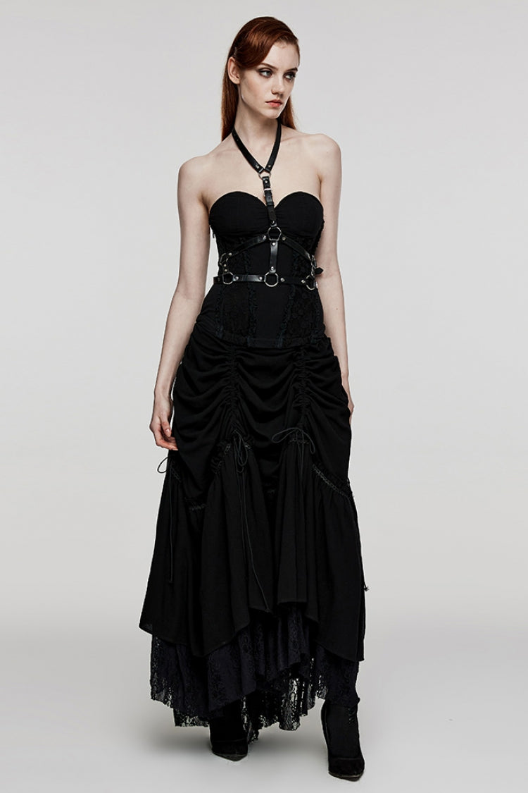 Black Adjustable Cross Metal Ring Buckle Women's Halter Steampunk Body Harness