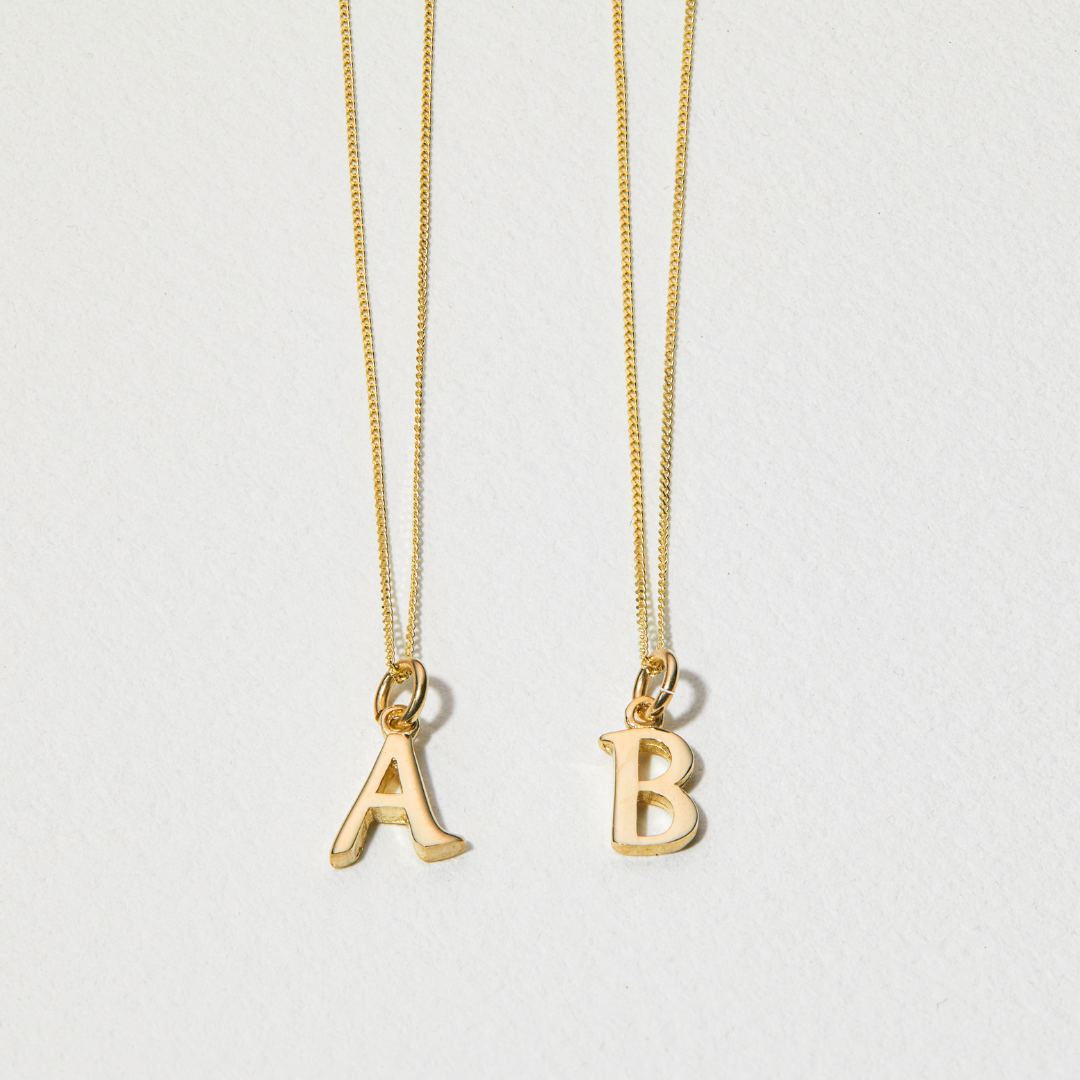 Solid Gold Curve Initial Letter Necklace