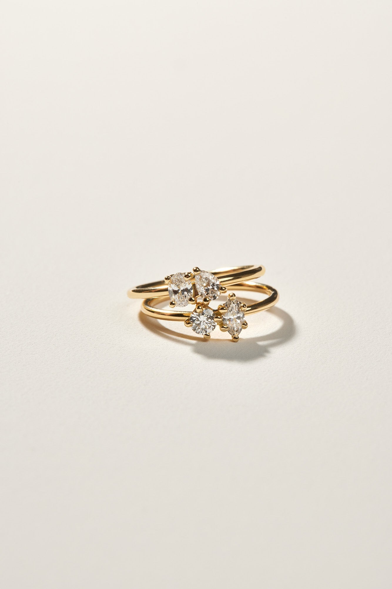 Marquise Diamond and Round Emerald Toi Et Moi Ring | 18K White Gold