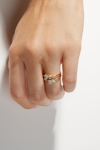 Marquise Diamond and Round Emerald Toi Et Moi Ring | 18K Yellow Gold