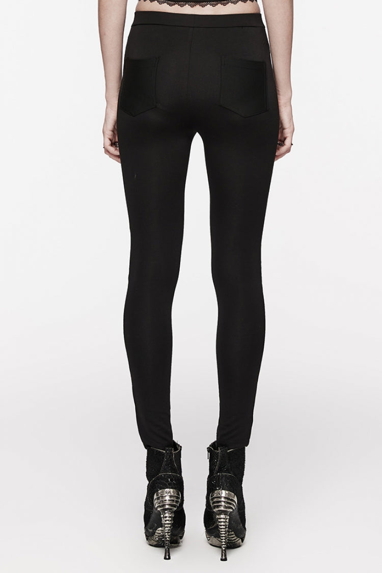 Black Floral Print Hollow Stitching Lace Slim Women's Gothic Leggings