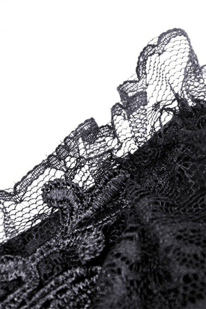 Black Plunging V Collar Short Sleeves Ruffled Lace Sexy Women's Gothic Crop Top