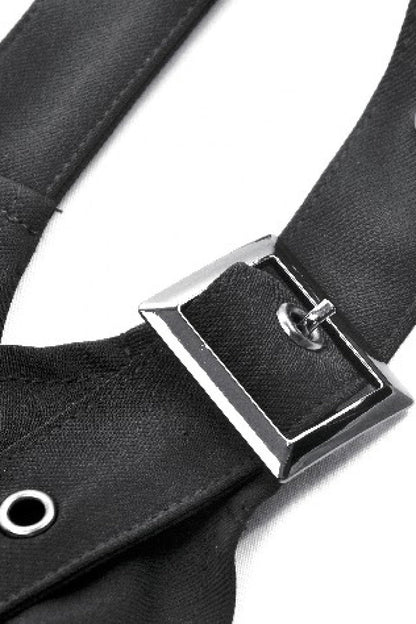 Black Halterneck Buckled Women's Punk Utility Vest