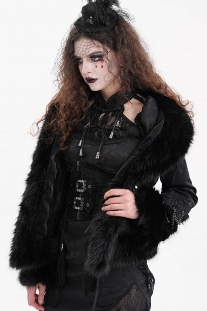 Black Faux Fur Bucket-up Chain Women's Gothic Jacket