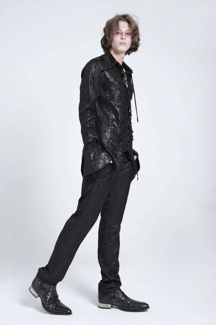 Black Long Trumpet Sleeves Lace-Up Men's Gothic Swallow-tailed Blouse