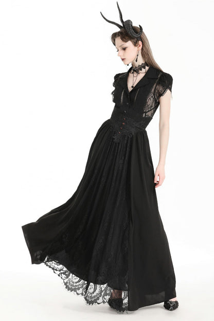 Black High Waisted Heart Embroidered Lace Women's Gothic Maxi Skirt