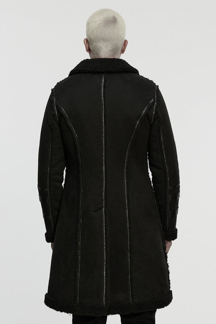 Black Plush Lapel Collar Sleeveless Asymmetric Zipper Men's Gothic Jacket