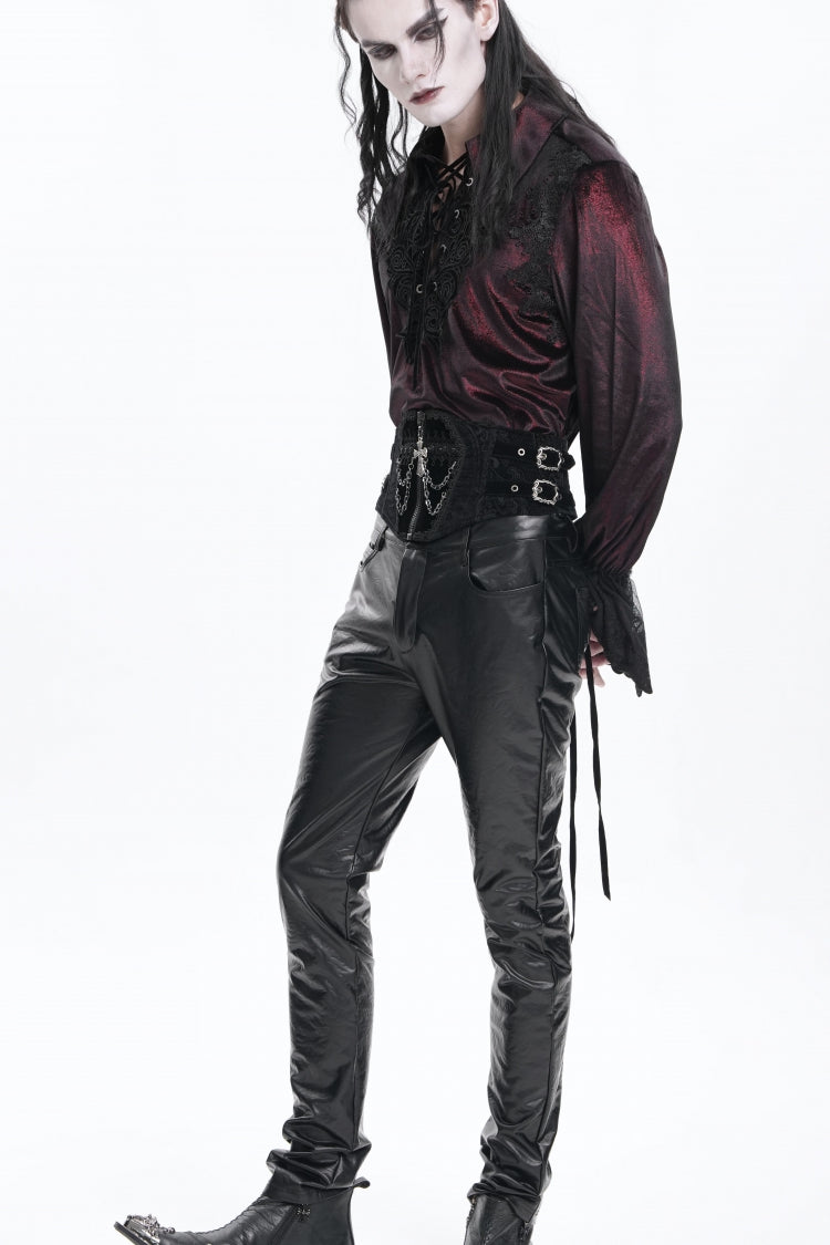 Black Lace-Up Slim Buckled Pearl-Decorated Men's Gothic Palace Accessory Cross Chain Girdle
