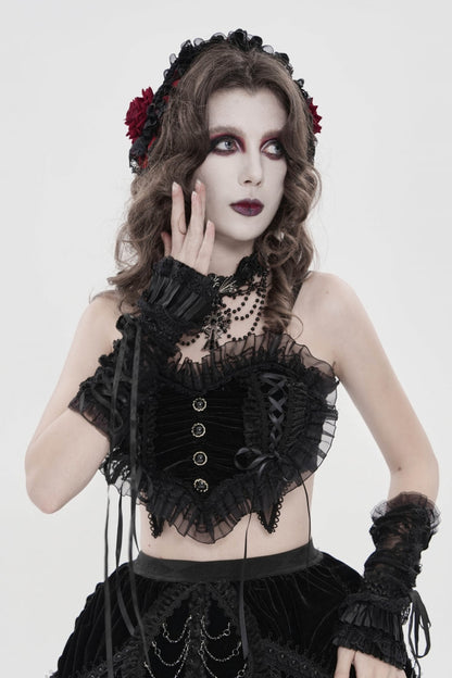 Black Off Shoulder Bow Lace Lace-Up Women's Gothic Ruffled Corset