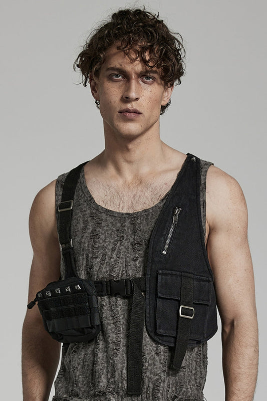 Black Buckle Men's Punk Big-Pocket Harness