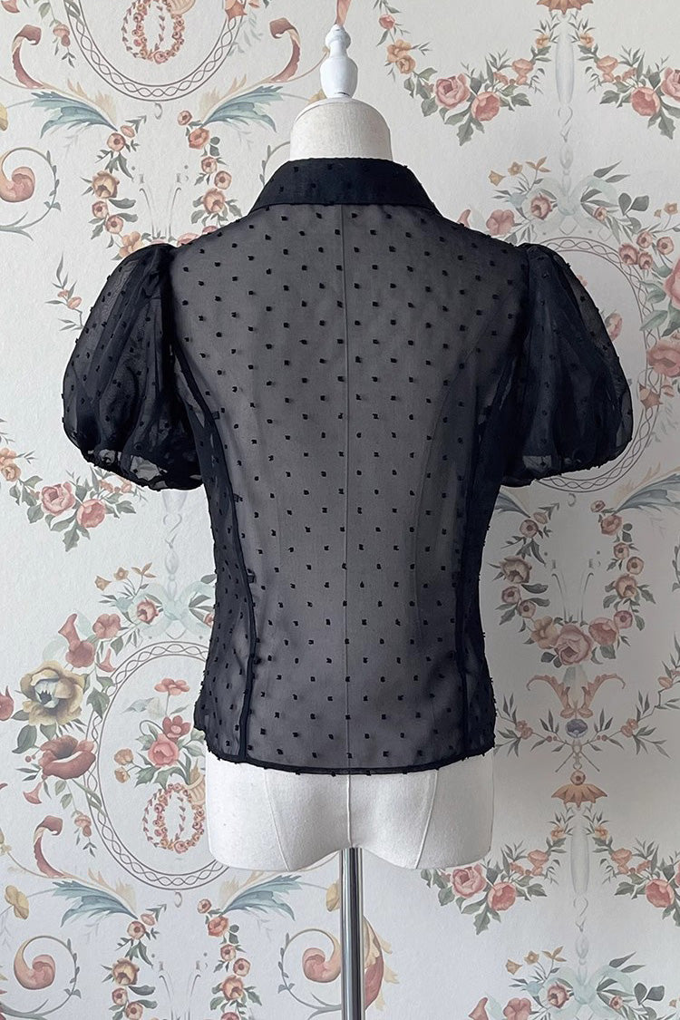 Black Chain Short Puff Sleeves Print Gothic Lolita Blouse
