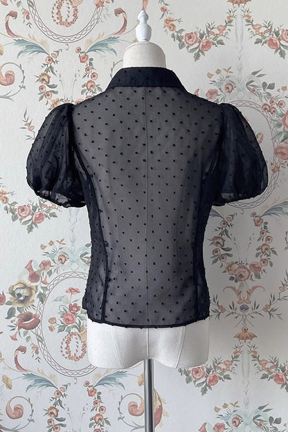 Black Chain Short Puff Sleeves Print Gothic Lolita Blouse