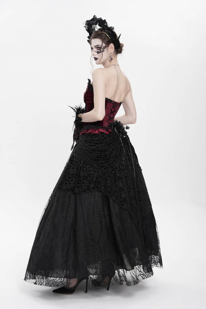 Black Floral Embroidered Beaded Women's Gothic Long Skirt