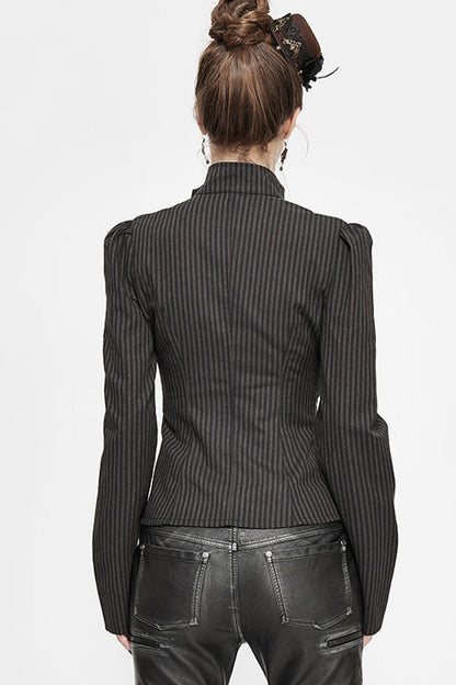 Black And Coffee Striped Low Collar Sexy Womens Punk Blouse