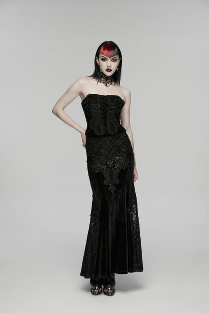 Black Cut-Out Embroidered Lace Slim Fishbone Women's Gothic Elegant Gorgeous Skirt