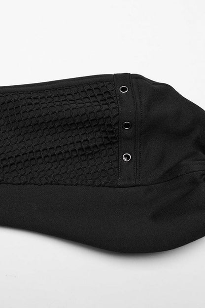 Black Long Sleeves Hollow Mesh Stitching Hooded Womens Steampunk Blouse