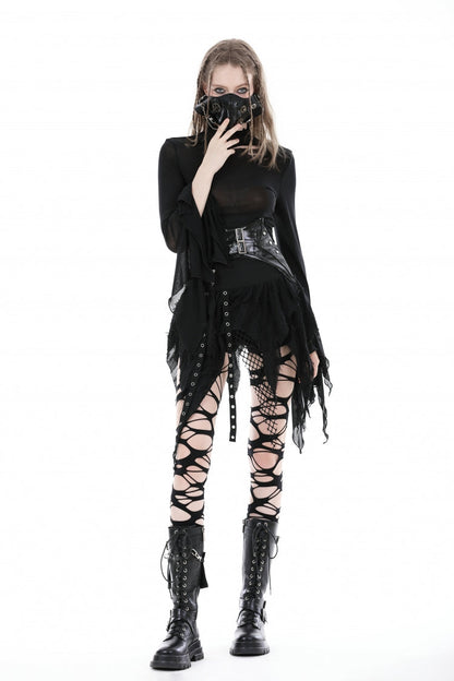 Black High Waisted Irregular Women's Punk Super Mini Skirt