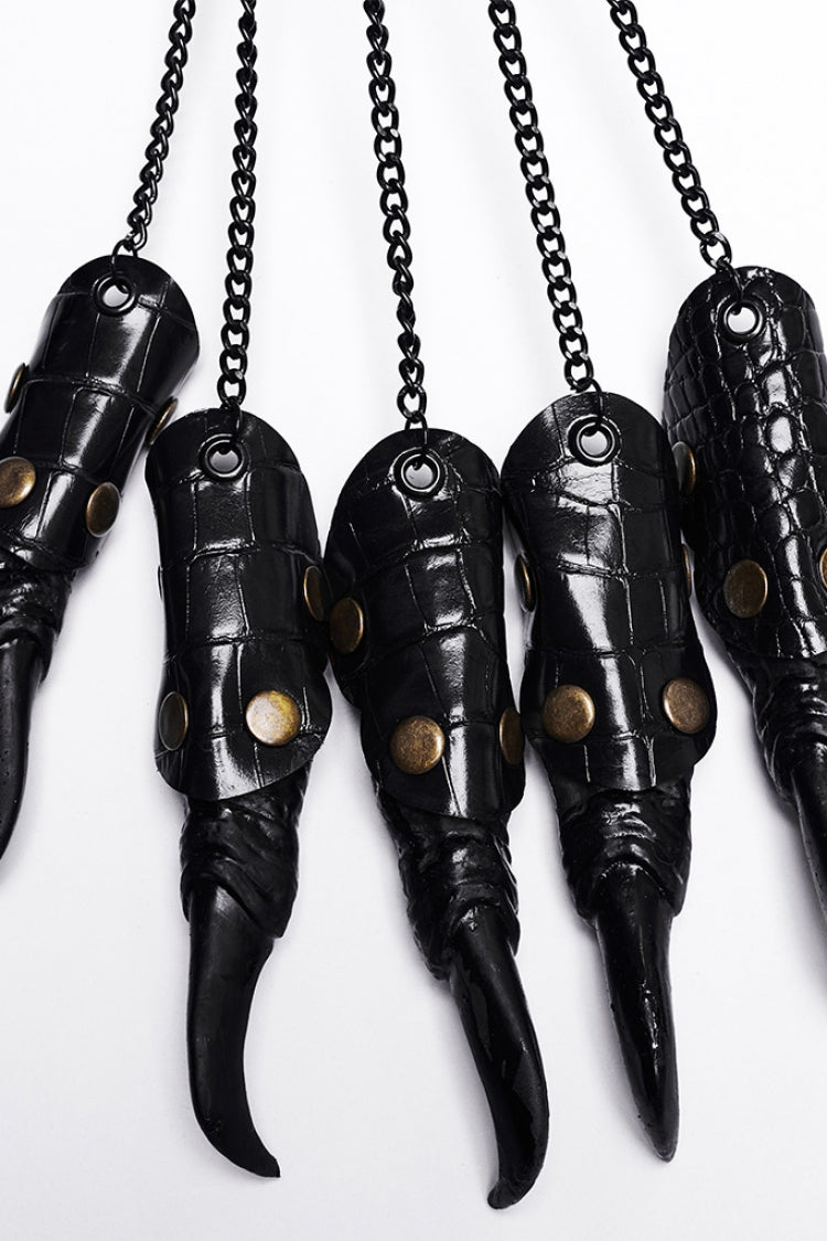 Black Faux Leather Stitching Dragon Claw Finger Women's Steampunk Gloves