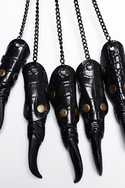 Black Faux Leather Stitching Dragon Claw Finger Women's Steampunk Gloves