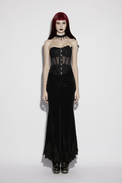 Black Embroidered Lace Lace-Up Slim Sheer Strappy Women's Gothic Corset