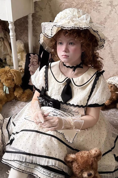 Beige [William Wordsworth’s Lyric Poetry] Doll Collar Polka Dots Printed Lace Sweet Princess Lolita Dress