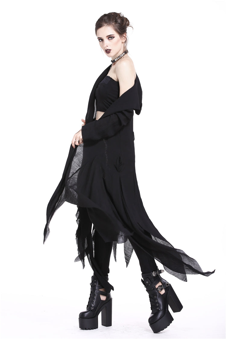 Black Long Sleeves Women's Grungy Gothic Vintage Hooded Coat