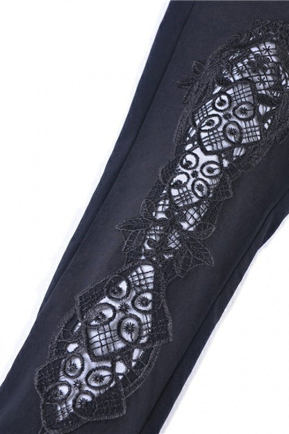 Black Floral Cut-Out Lace-Up Women's Gothic Leggings