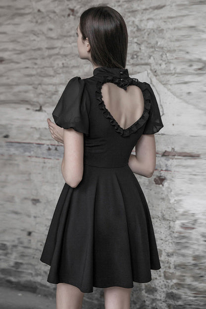 Black Heart Shaped Hollow High Waist Bow Women's Steam Punk Dress