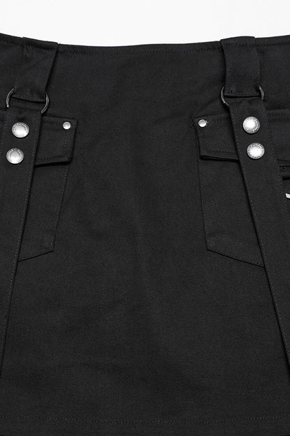 Black Halterneck Women's Punk Tank Top with Skirt Set